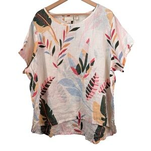 Cynthia Rowley 100% Linen Tropical Floral Short Sleeve Shirt Size 2X White Multi